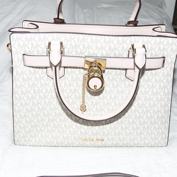Michael Kors Pink and Cream Satchel with Gold-Tone Hardware